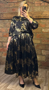 Ensemble noir & doré – Haut + Jupe longue (Taille unique)