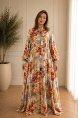 Robe longue fluide à col lavallière avec strass – Taille unique