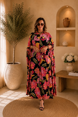 Robe Kaftan Fleurie Brodée Oversize en Viscose