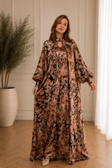 Robe longue fluide à col lavallière avec strass – Taille unique