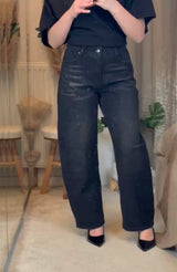Jean Large Taille Haute Pailleté – Noir - coupe barrel