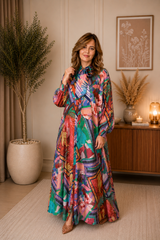 Robe Longue Fluide Imprimé Tropical – Taille Unique