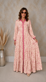 Robe Longue Bohème Chic Femme – Rose & Crème
