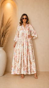 Robe Longue Fluide Imprimée avec Ceinture