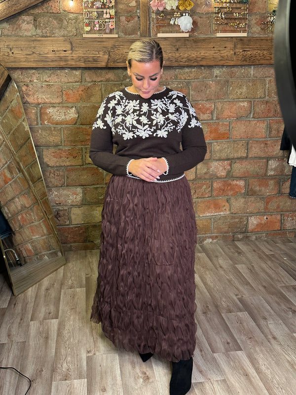 Jupe longue plissée effet wavy