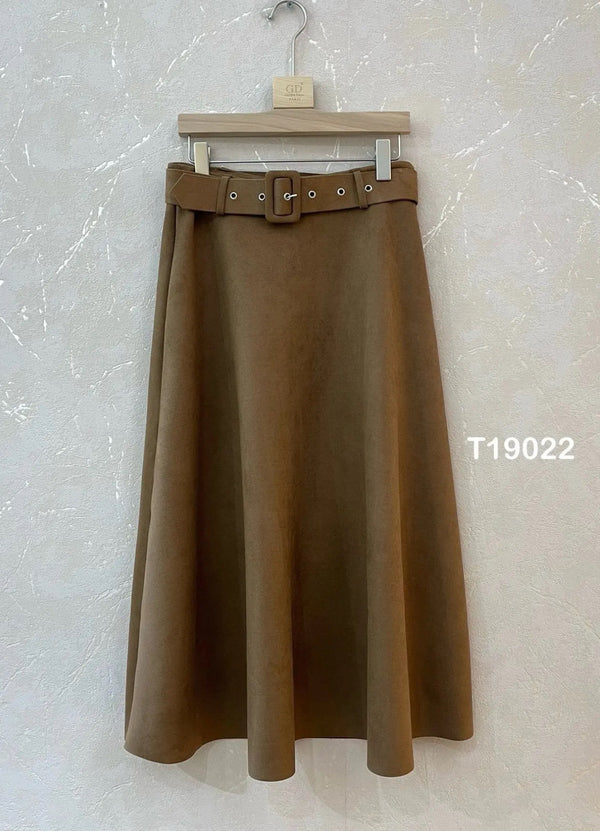 Jupe midi en suédine avec ceinture assortie
