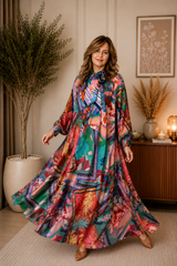 Robe Longue Fluide Imprimé Tropical – Taille Unique