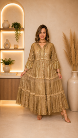Robe Extra Longue Viscose Dorée