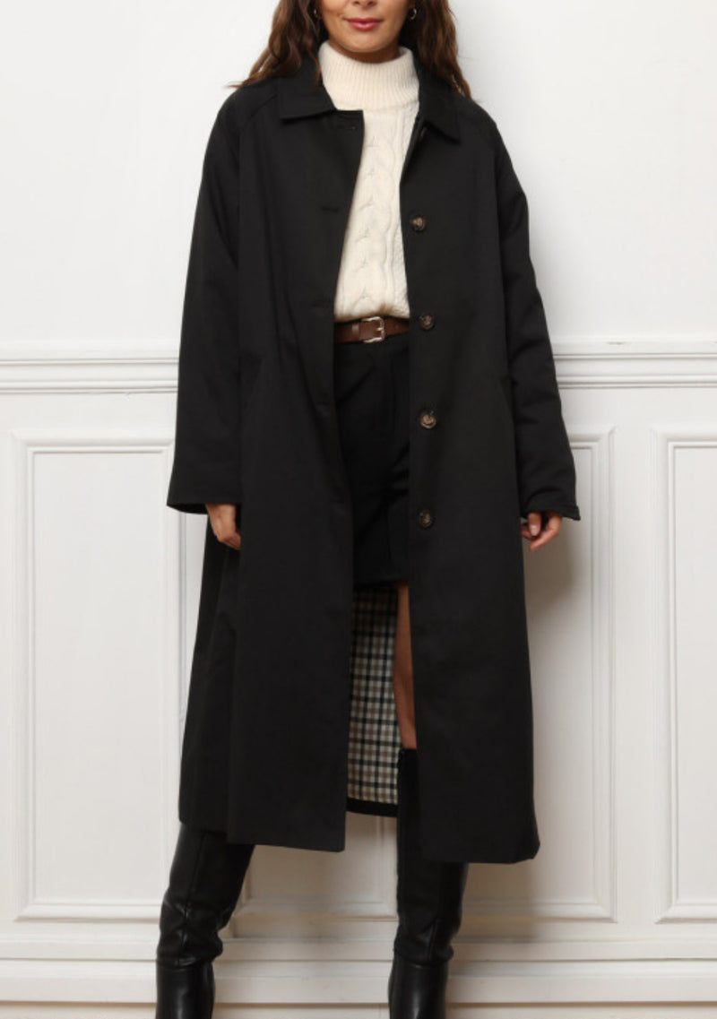 Trench long réversible noir et carreaux
