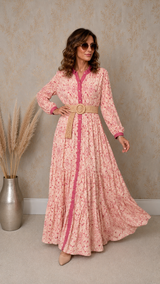 Robe Longue Bohème Chic Femme – Rose & Crème