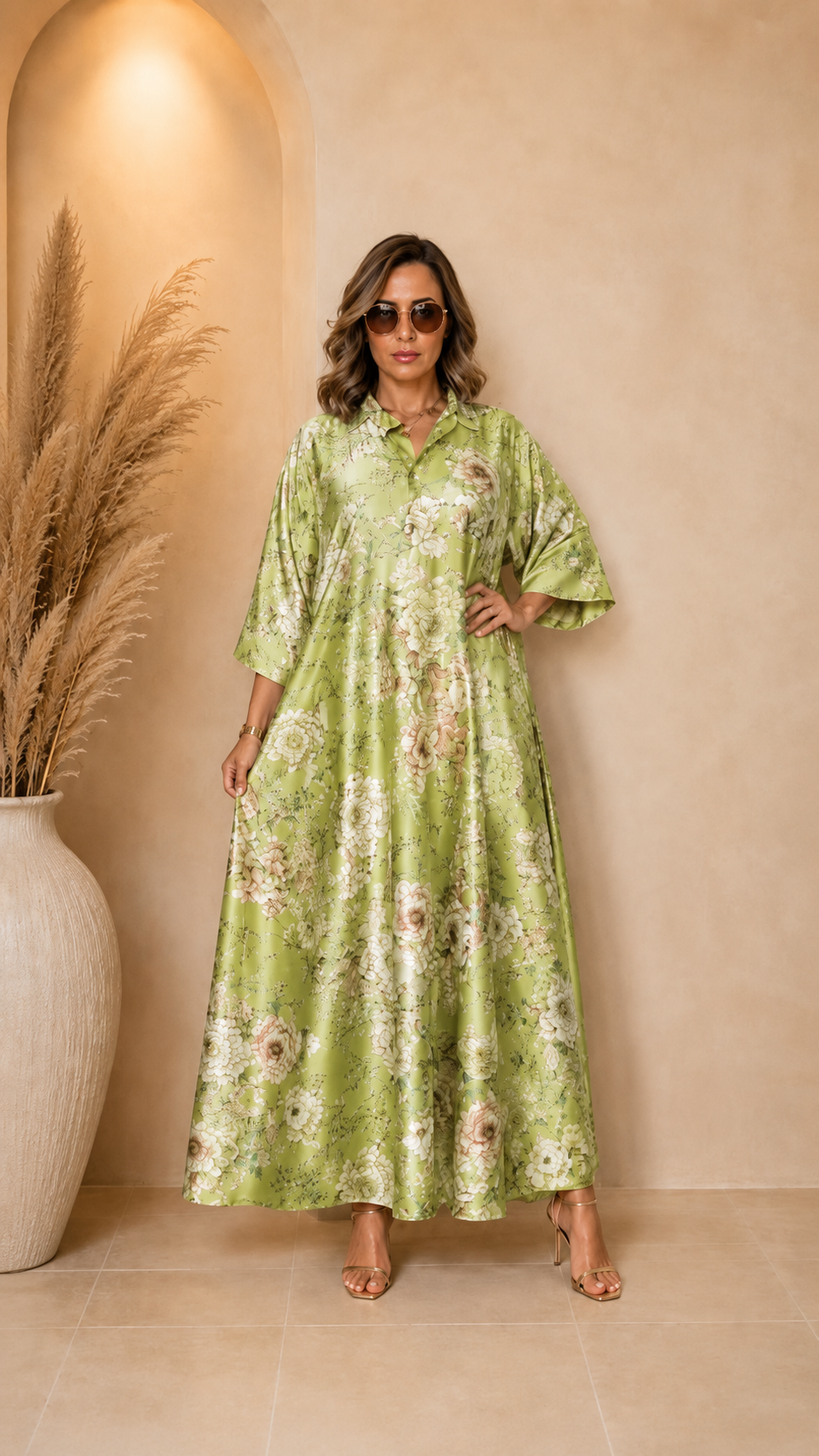 Robe Longue Fluide Imprimée avec Ceinture