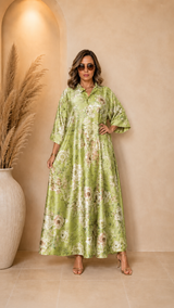 Robe Longue Fluide Imprimée avec Ceinture