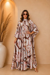 Robe Longue Fluide Imprimée avec Ceinture