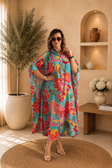 Robe Kaftan Fleurie Brodée Oversize en Viscose