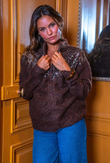 Gilet chocolat zippé à sequins