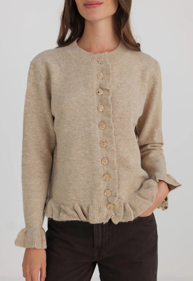 Gilet taupe à volants et boutons nacrés