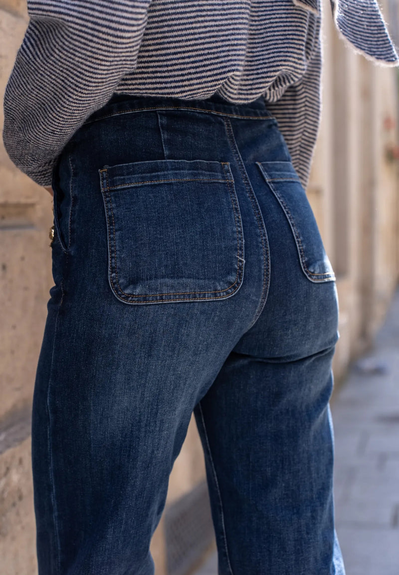 🌟 Pantalon Wide Leg à Boutons Tressés