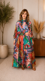 Robe Longue Fluide Imprimé Tropical – Taille Unique
