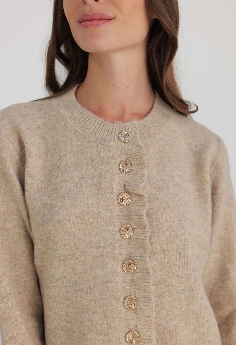 Gilet taupe à volants et boutons nacrés
