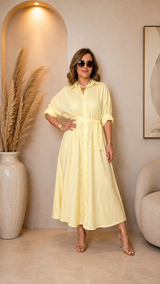 Robe Chemise Longue Oversize 100% Coton avec Ceinture