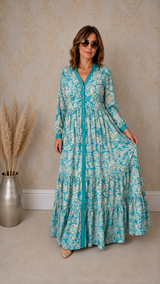 Robe Longue Bohème Fluide Femme – Bleu Turquoise