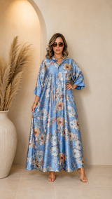 Robe Longue Fluide Imprimée avec Ceinture