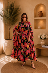 Robe Kaftan Fleurie Brodée Oversize en Viscose