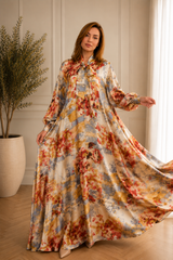 Robe longue fluide à col lavallière avec strass – Taille unique