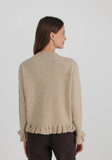 Gilet taupe à volants et boutons nacrés