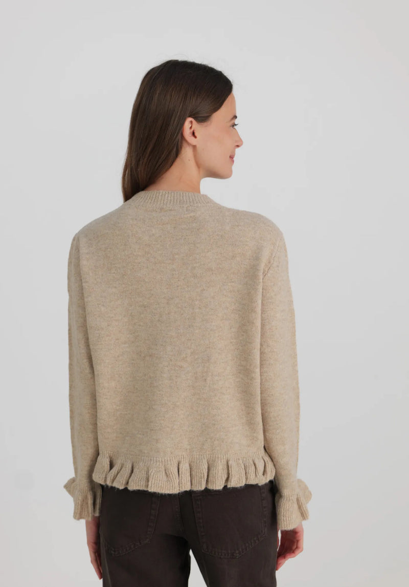 Gilet taupe à volants et boutons nacrés