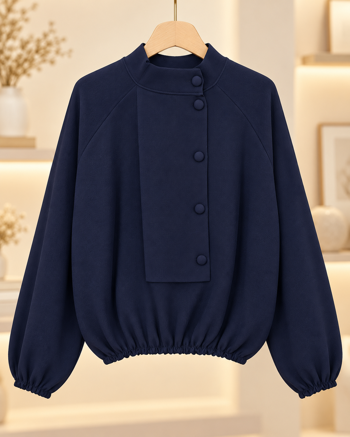 Pull élégant en maille fine – Col montant & boutons 
