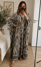 Ensemble Caftan & Pantalon en Viscose – Imprimé Zèbre