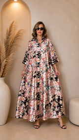 Robe Longue Fluide Imprimée avec Ceinture