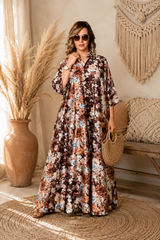 Robe Longue Fluide Imprimée avec Ceinture
