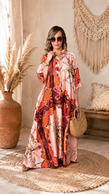 Robe Longue Fluide Imprimée avec Ceinture