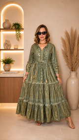 Robe Extra Longue Viscose Dorée