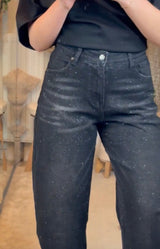 Jean Large Taille Haute Pailleté – Noir - coupe barrel
