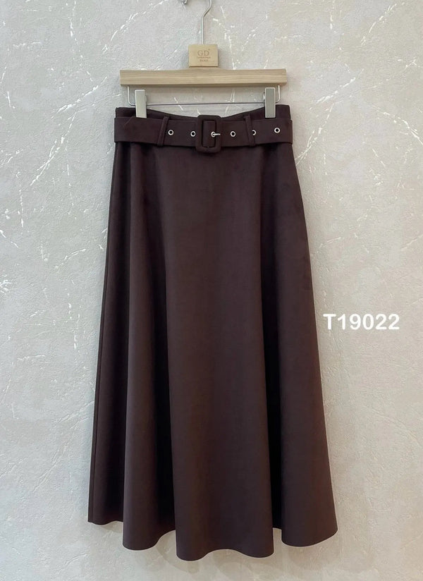 Jupe midi en suédine avec ceinture assortie