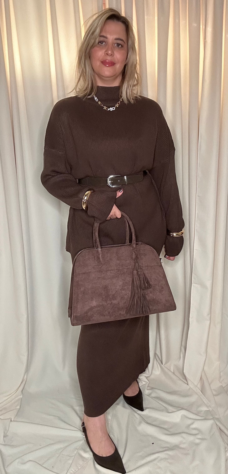 Ensemble Pull et Jupe Longue en Maille
