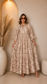 Robe Longue Fluide Imprimée avec Ceinture