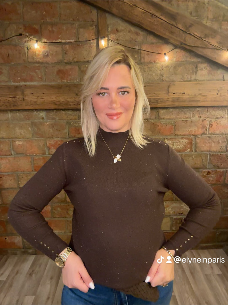 🧶 Pull fin à boutons dorés – Noir, Marron, Écru, Beige, Gris