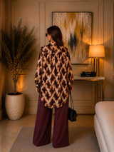 Ensemble satin imprimé & pantalon palazzo bordeaux