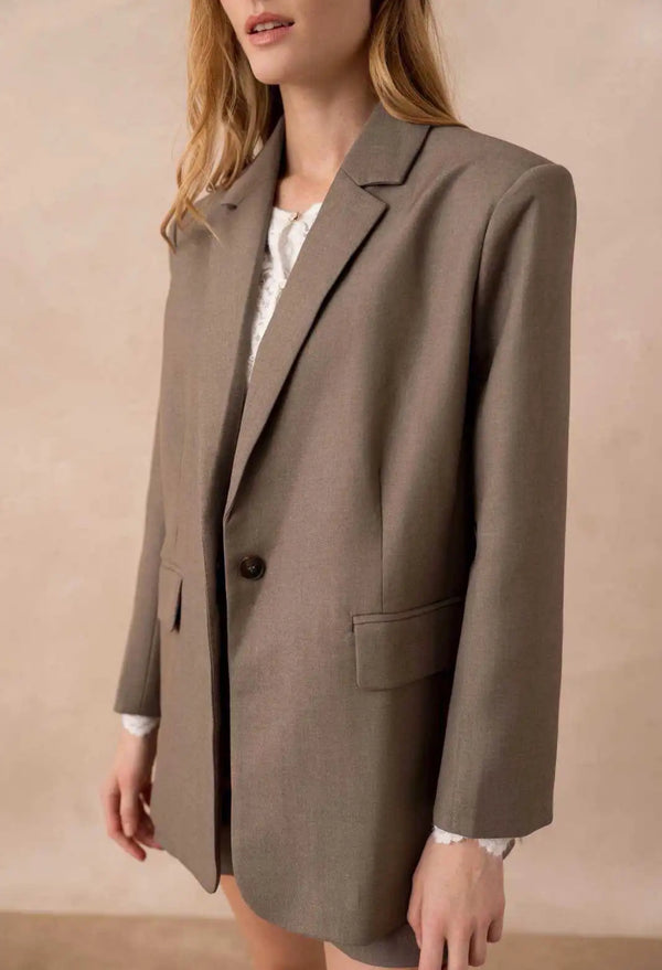 Blazer oversize taupe avec poches à rabat