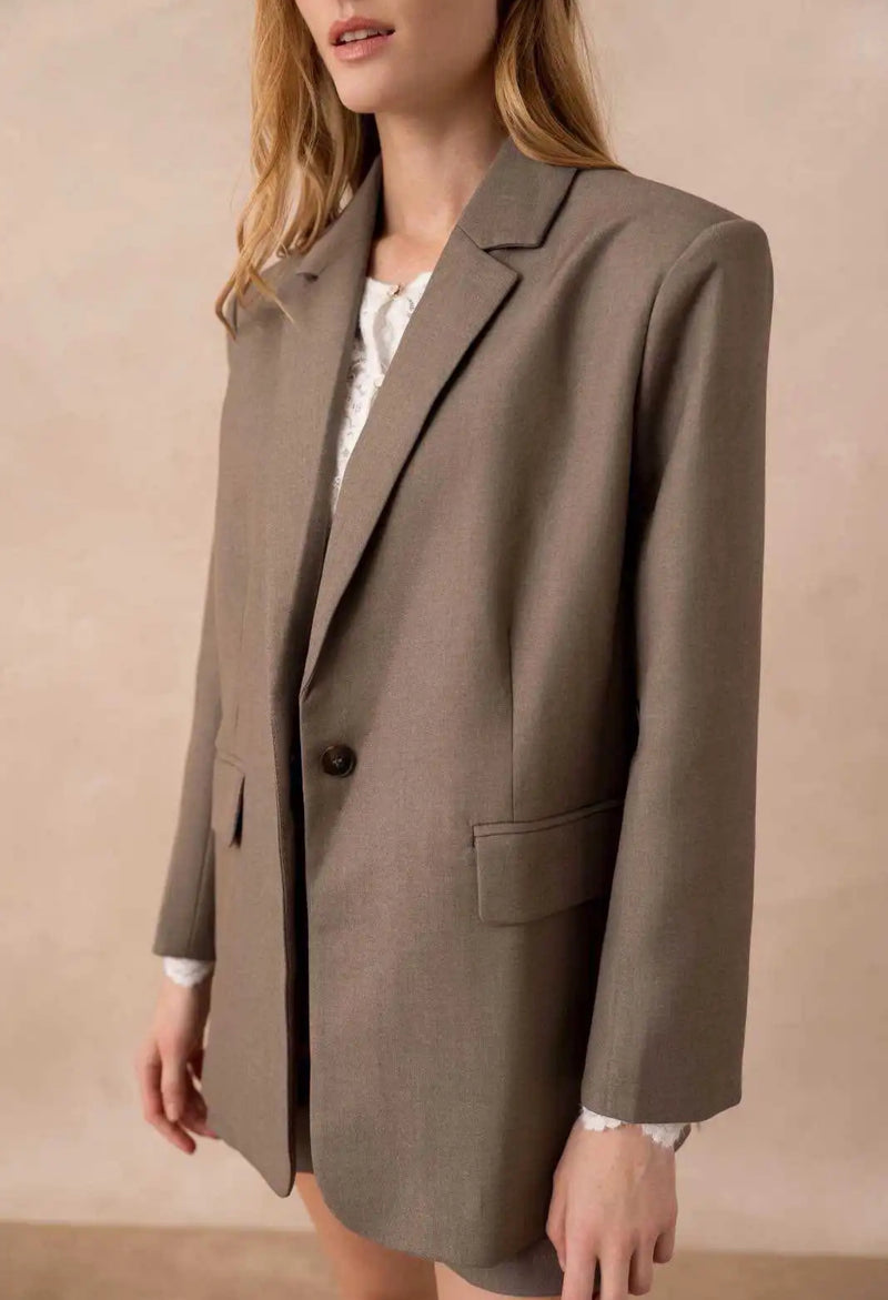 Blazer oversize taupe avec poches à rabat