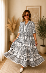 Robe longue fluide imprimée – style bohème chic