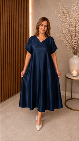 🌟 Robe longue satinée effet soie – Taille unique (jusqu’au 48)