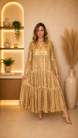 Robe Longue Viscose Dorée
