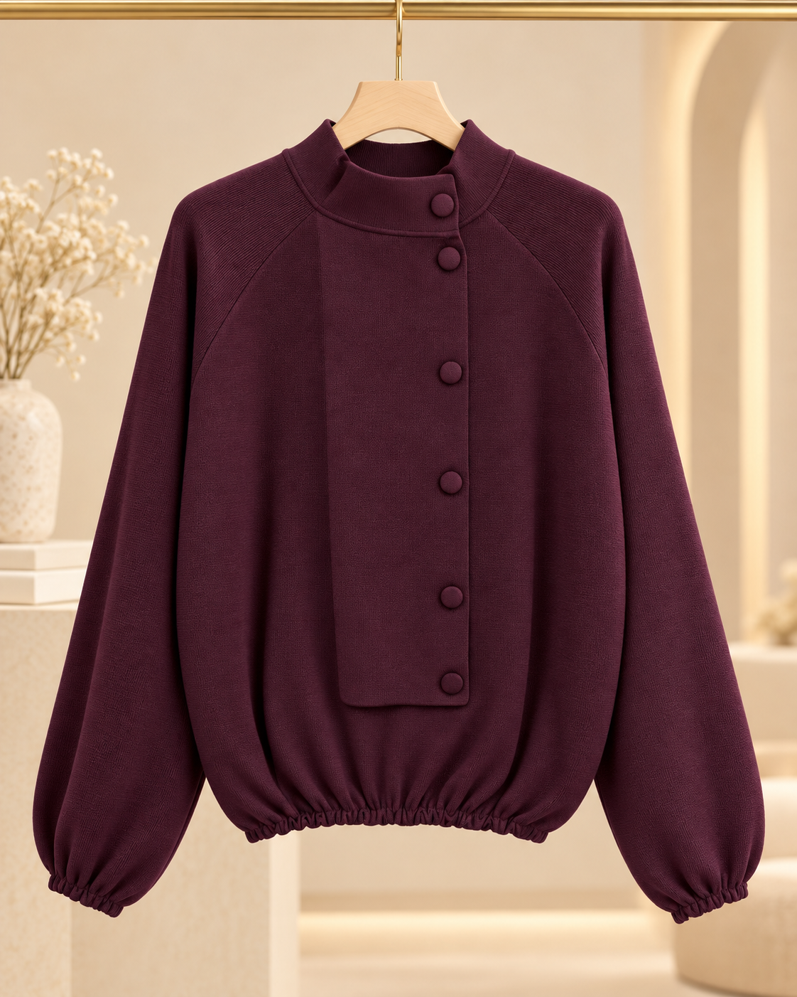 Pull élégant en maille fine – Col montant & boutons 