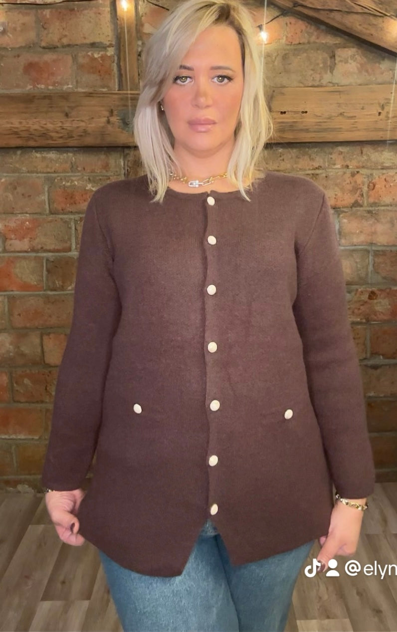 Gilet Maille Fine à Boutons Contrastés