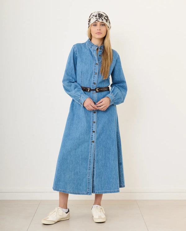 Robe longue en jean boutonnée